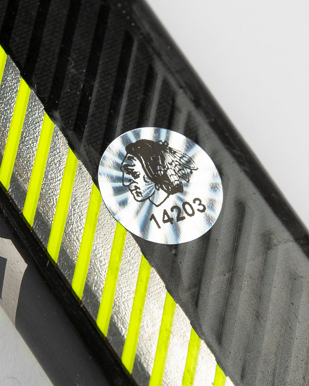 signed and game-used hockey stick from Chicago Blackhawks Andreas Athanasiou - hologram detail lay flat