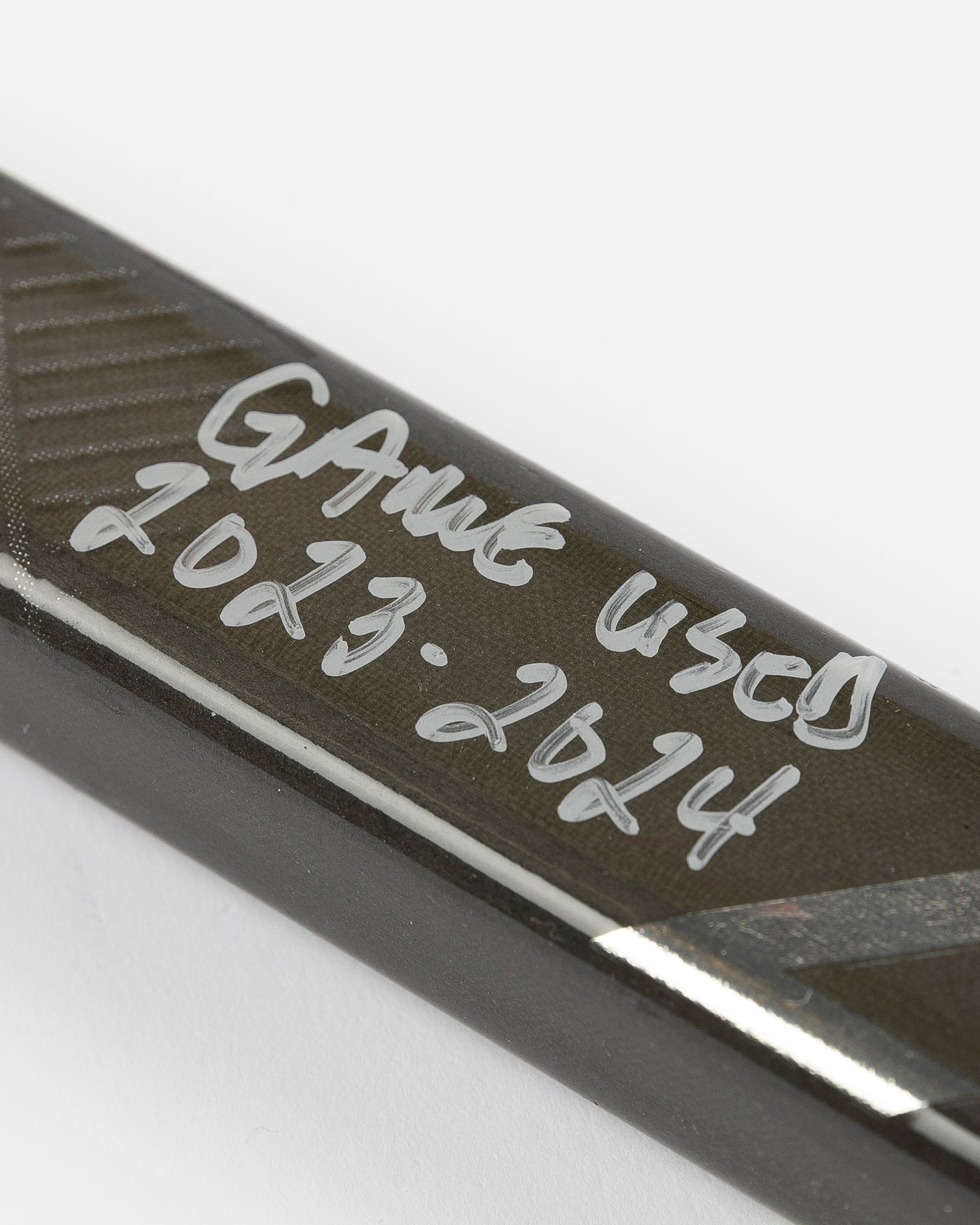 signed and game-used hockey stick from Chicago Blackhawks Andreas Athanasiou - game used label detail lay flat