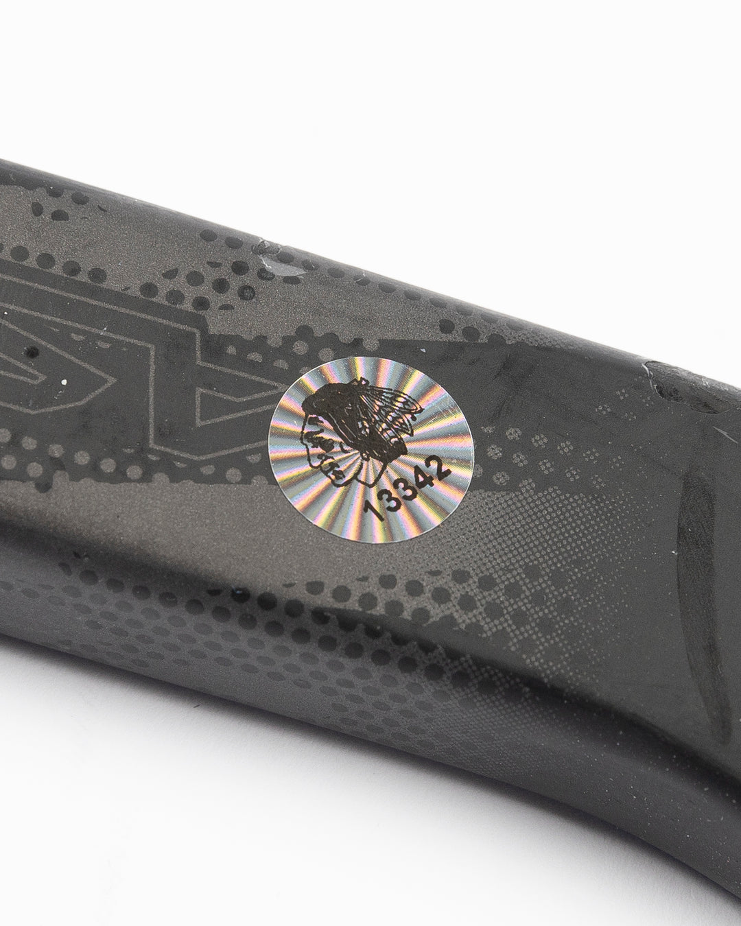 game-used hockey stick signed by Chicago Blackhawks player Seth Jones - hologram sticker detail lay flat