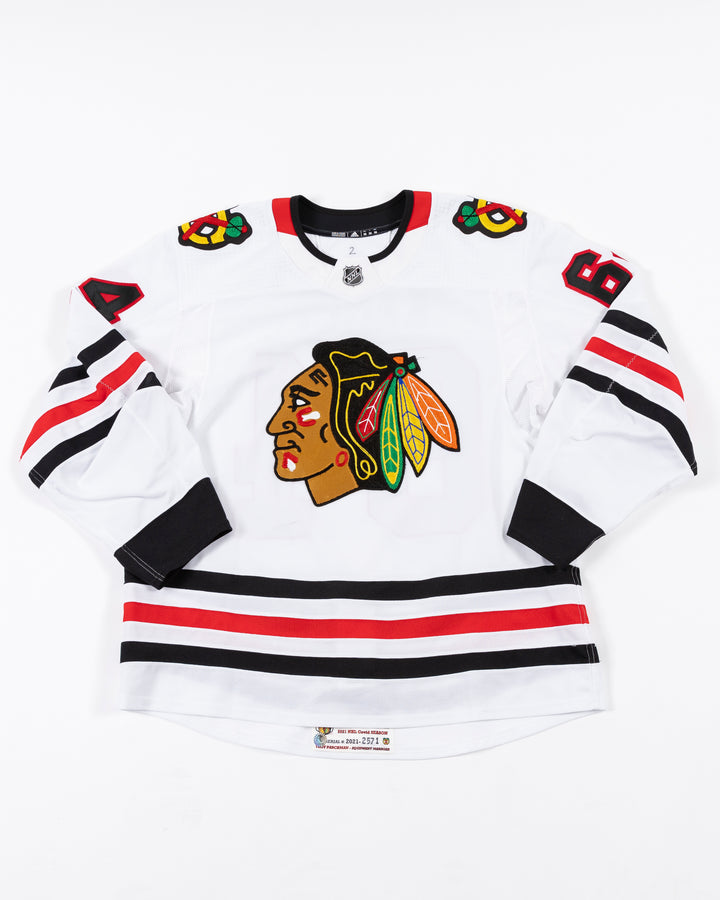 white team issued David Kampf Chicago Blackhawks jersey - front lay flat