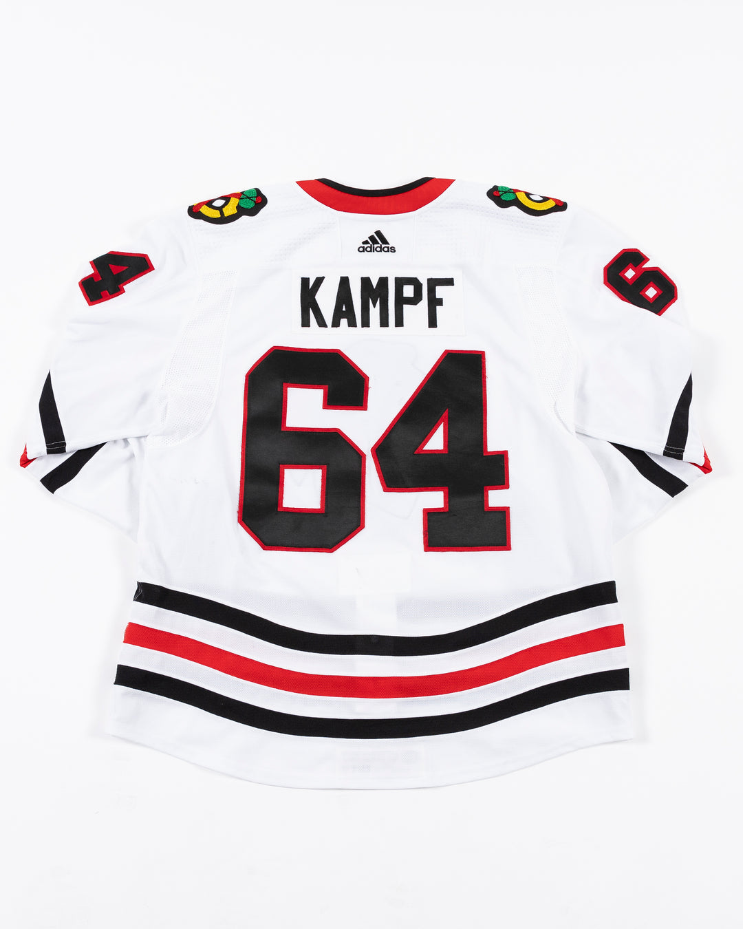 white team issued David Kampf Chicago Blackhawks jersey - back lay flat