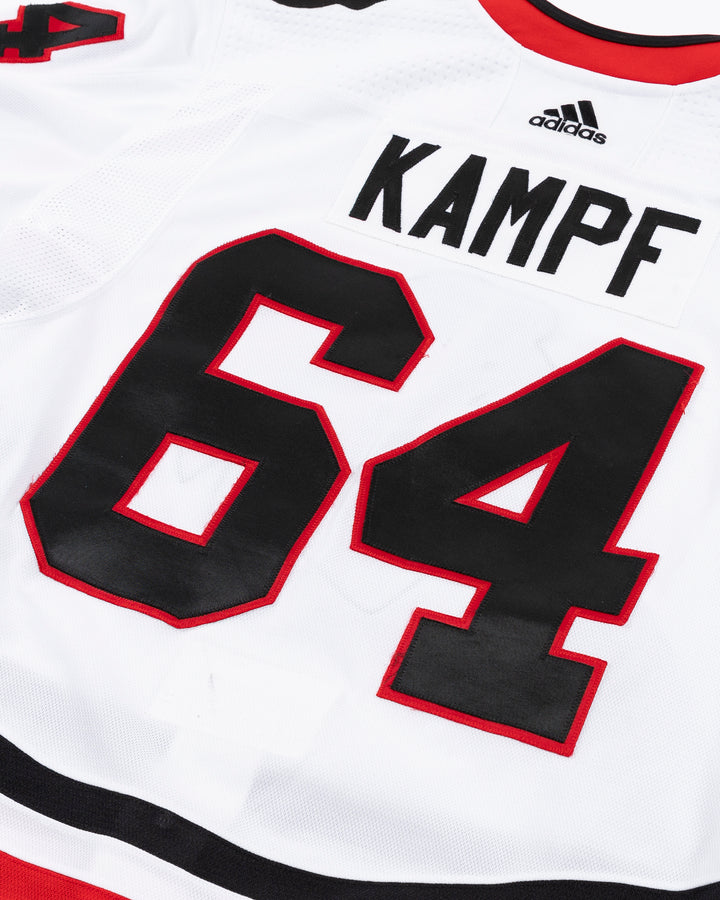 white team issued David Kampf Chicago Blackhawks jersey - back detail lay flat