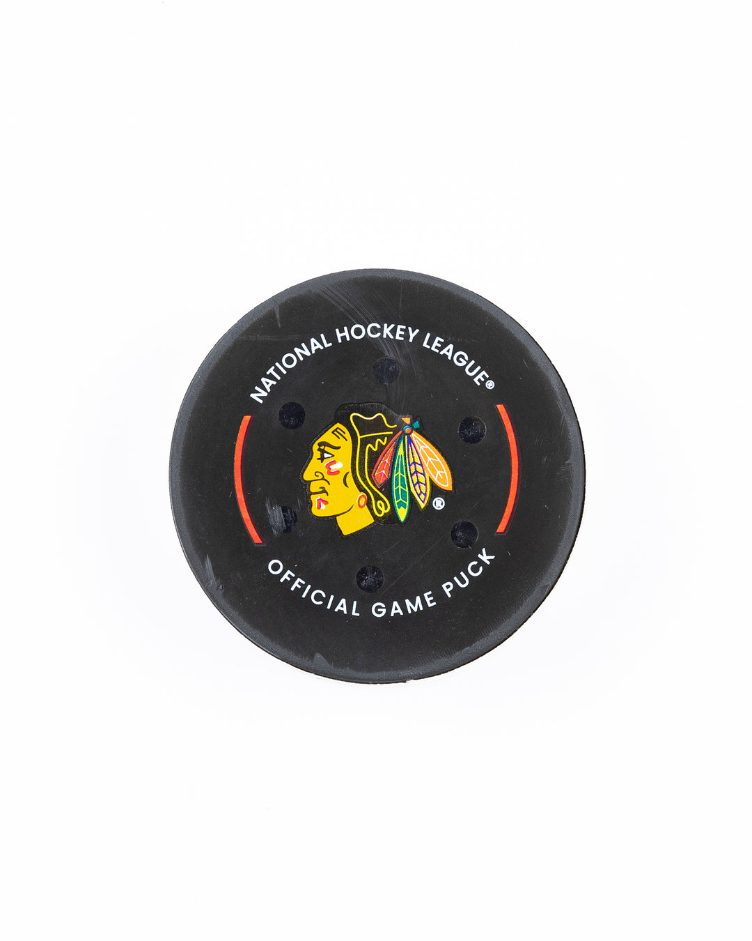 Chicago Blackhawks official game used puck against Florida Panthers in November 2024 - front lay flat