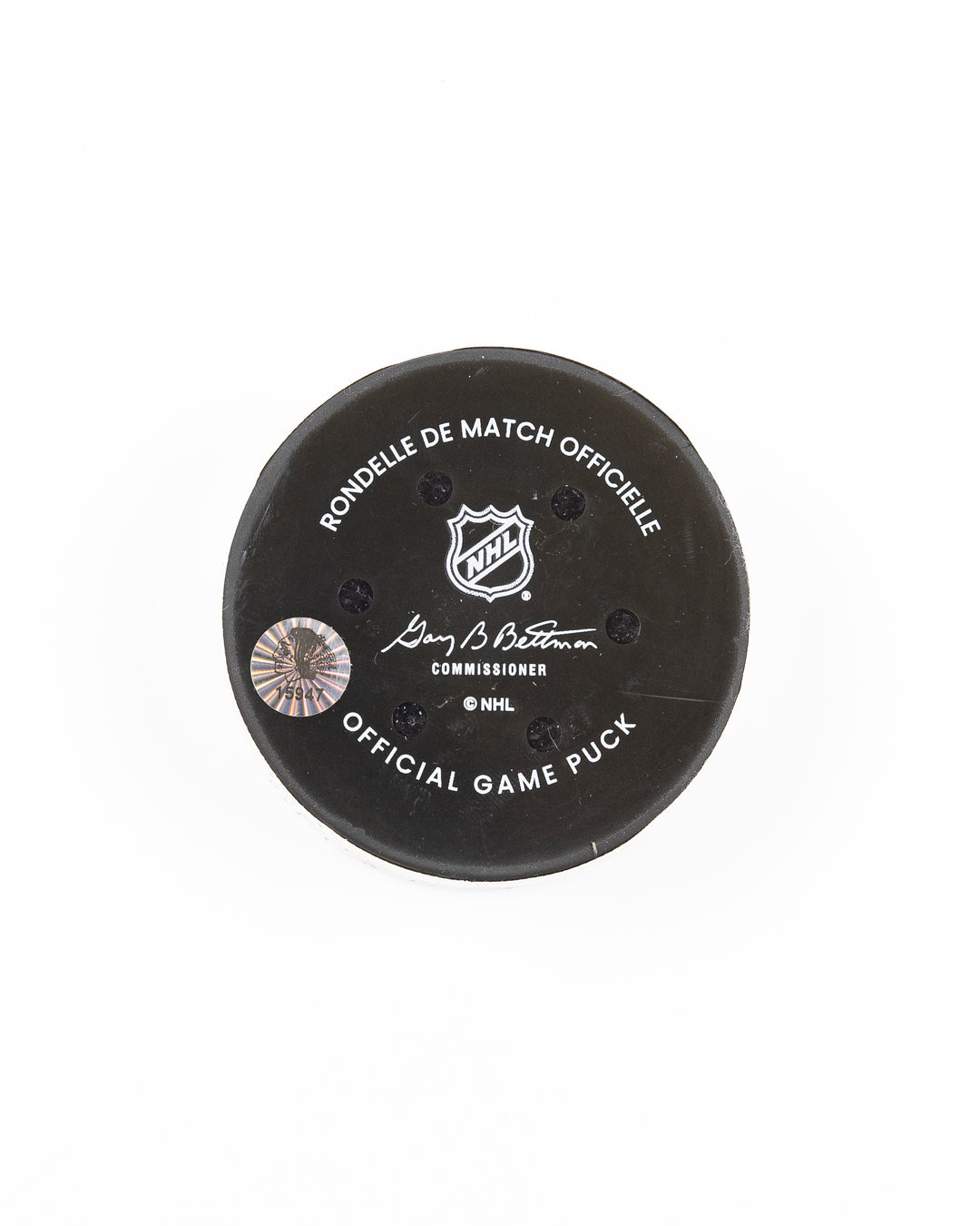 Chicago Blackhawks official game used puck against Florida Panthers in November 2024 - back lay flat