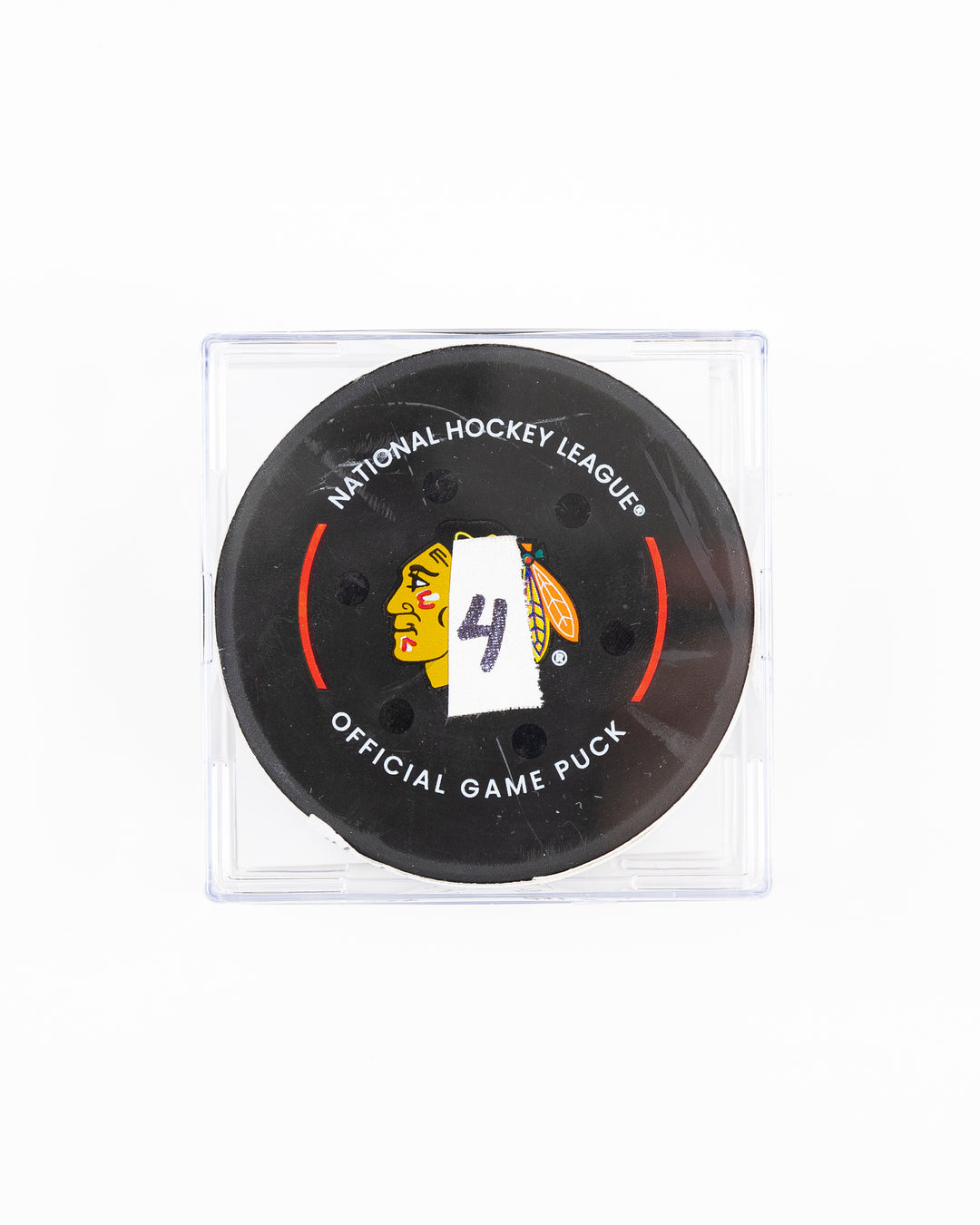 official Chicago Blackhawks hockey goal puck scored by Teuvo Teravainen against the Florida Panthers in November 2024 - front lay flat in case