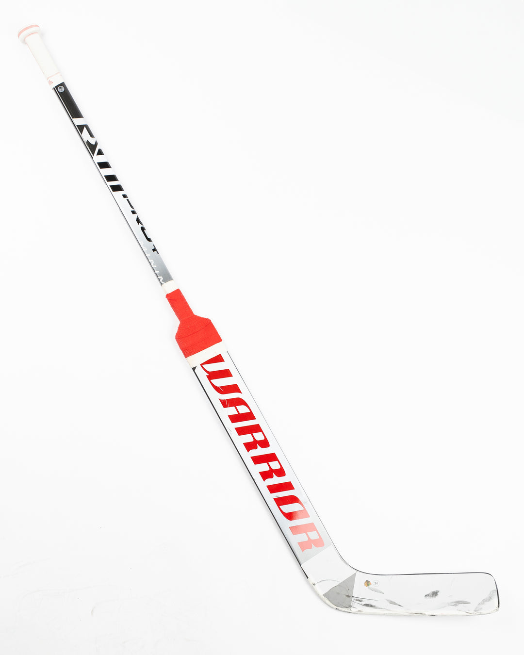 Warrior hockey stick used by Chicago Blackhawks goalie Petr Mrazek - front lay flat