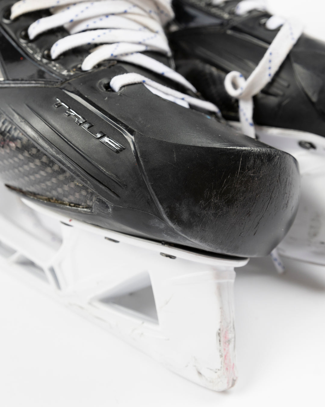 TRUE brand hockey skates worn and used by Chicago Blackhawks player Arvid Soderblom - toe detail lay flat