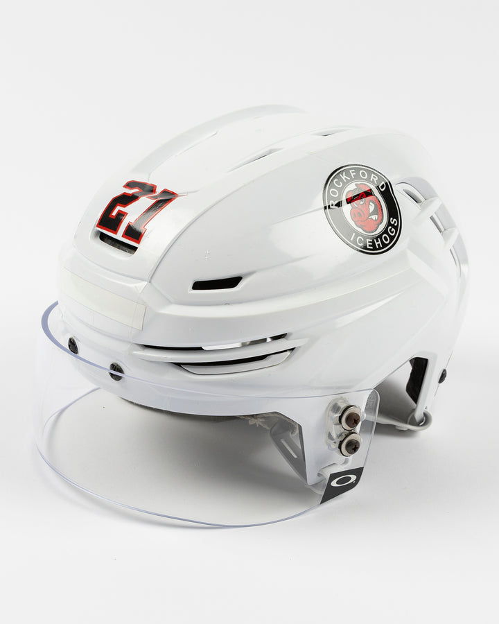 Lukas Reichel Used White AHL Helmet 16633