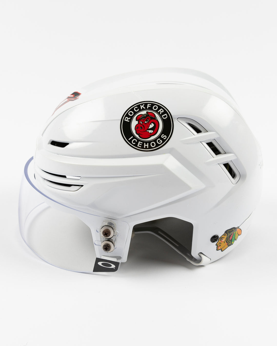 Lukas Reichel Used White AHL Helmet 16633