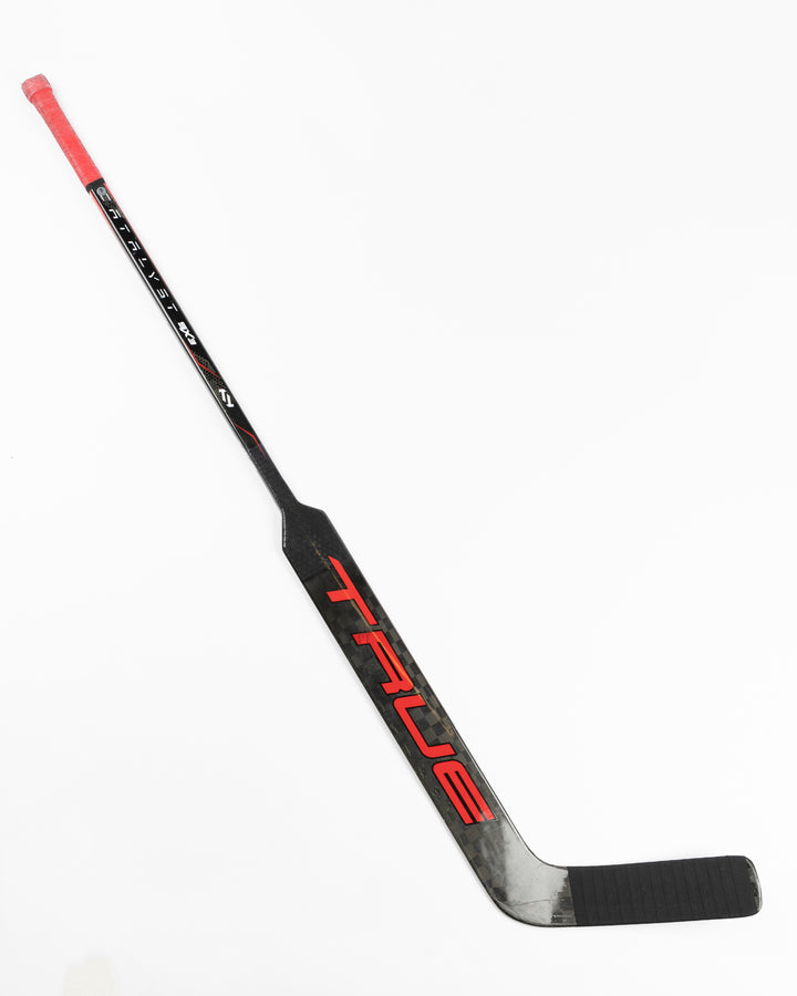 black TRUE hockey stick used by Chicago Blackhawks goalie Arvid Soderblom - front lay flat