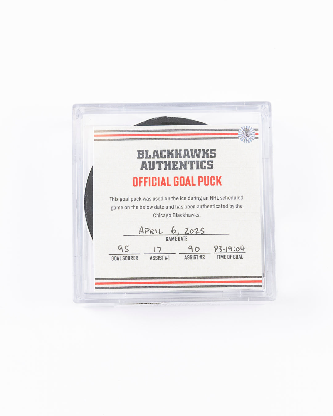 official hockey goal puck scored by Chicago Blackhawks player Ilya Mikheyev - front lay flat in case with certificate
