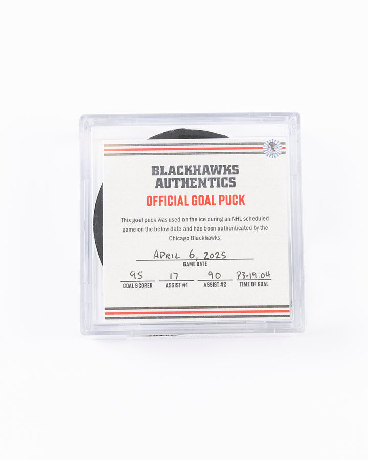 official hockey goal puck scored by Chicago Blackhawks player Ilya Mikheyev - front lay flat in case with certificate
