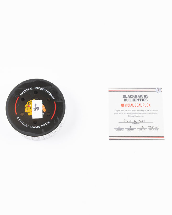 official hockey goal puck scored by Chicago Blackhawks player Ilya Mikheyev - front lay flat puck and certificate