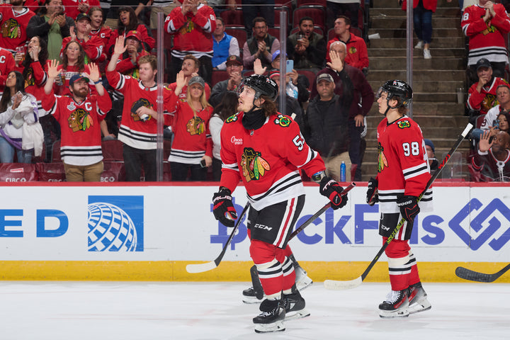 Tyler Bertuzzi scoring goal during Chicago Blackhawks game on October 22, 2024