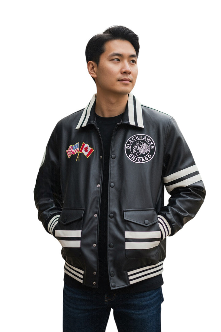 Wild Collective Chicago Blackhawks 1933-34 Champs Faux Leather Bomber
