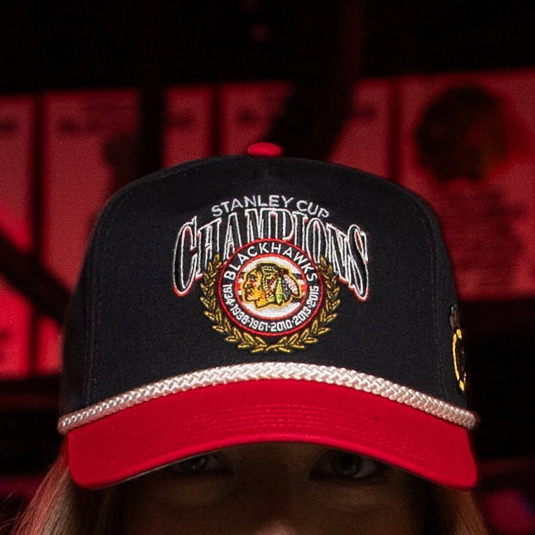 American Needle Chicago Blackhawks 6X Stanley Cup Champions Roscoe Rope Hat