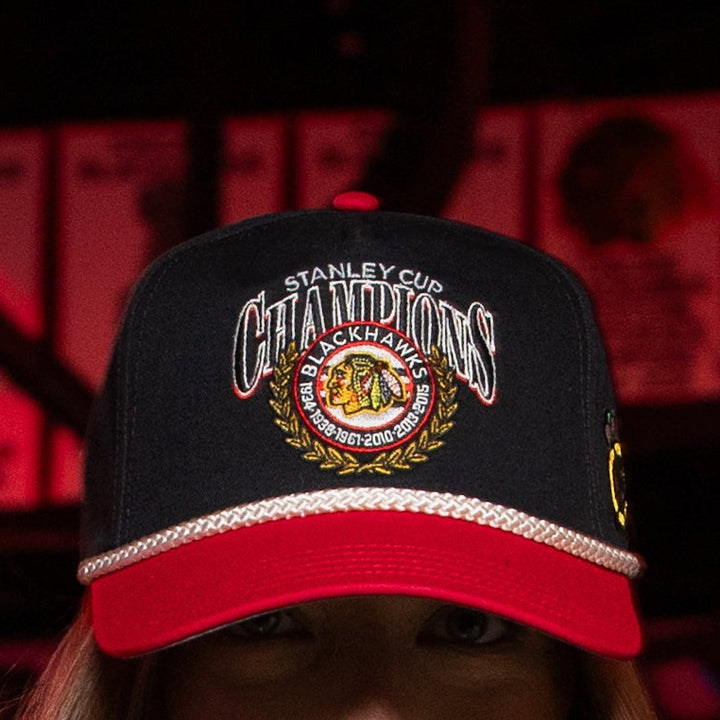 American Needle Chicago Blackhawks 6X Stanley Cup Champions Roscoe Rope Hat