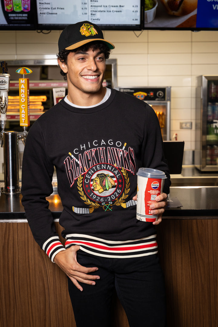 American Needle Chicago Blackhawks Centennial French Terry Rib Cuff Crewneck