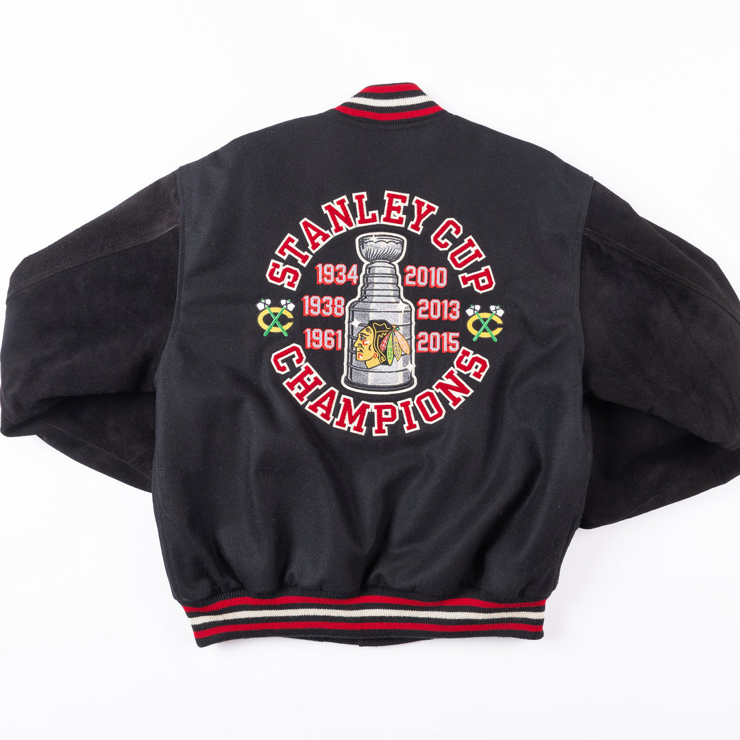 American Needle Chicago Blackhawks 6X Stanley Cup Champions Wool Leather Varsity Jacket