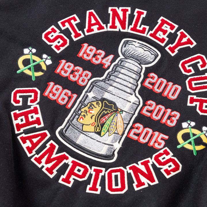 American Needle Chicago Blackhawks 6X Stanley Cup Champions Wool Leather Varsity Jacket