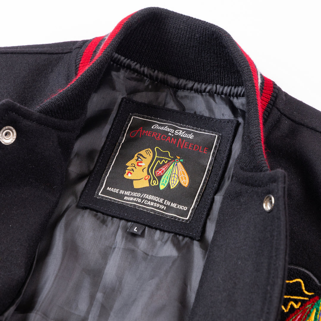 American Needle Chicago Blackhawks 6X Stanley Cup Champions Wool Leather Varsity Jacket