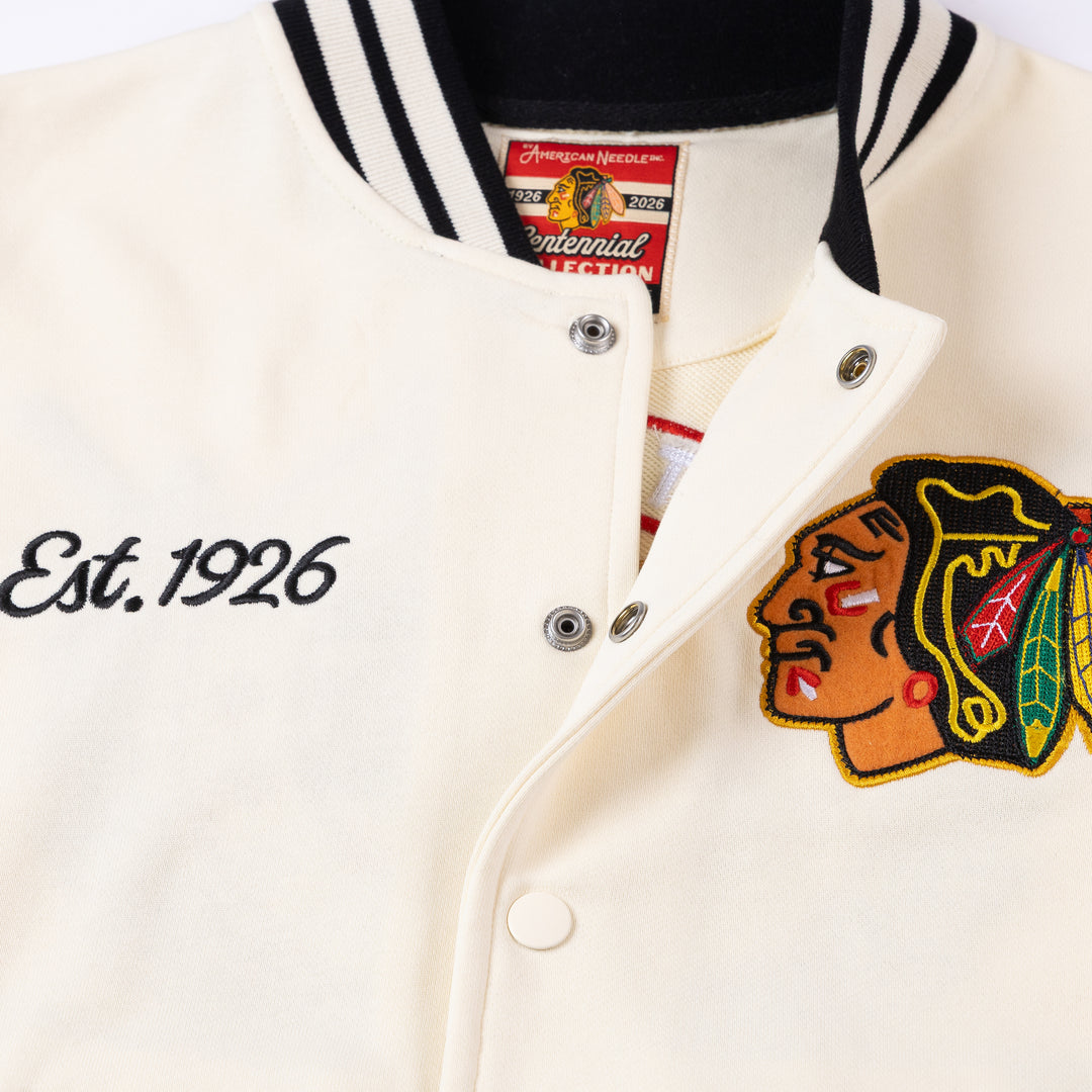 American Needle Chicago Blackhawks Centennial French Terry Letterman Jacket