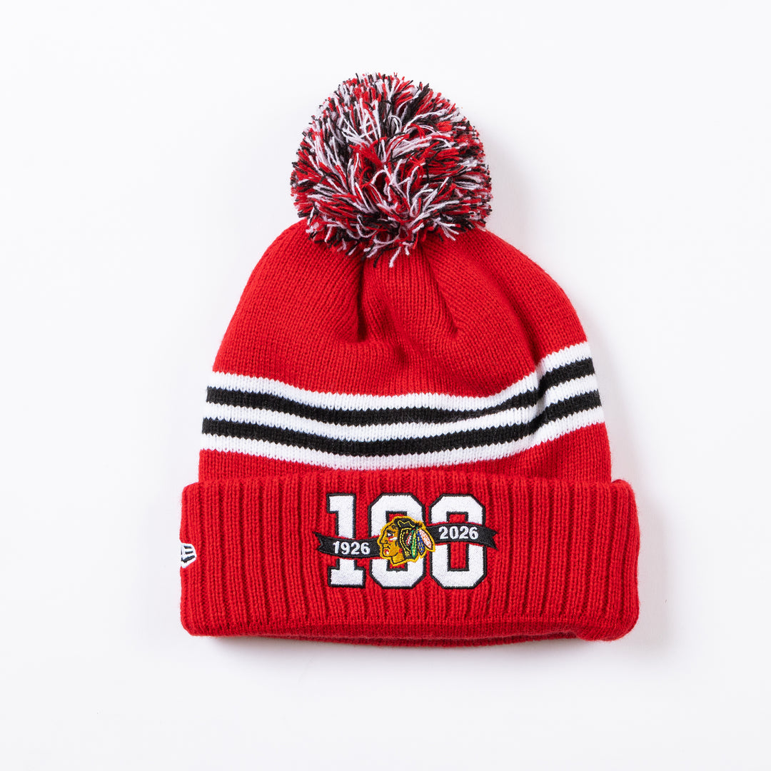 New Era Chicago Blackhawks Centennial Cuff Pom Beanie