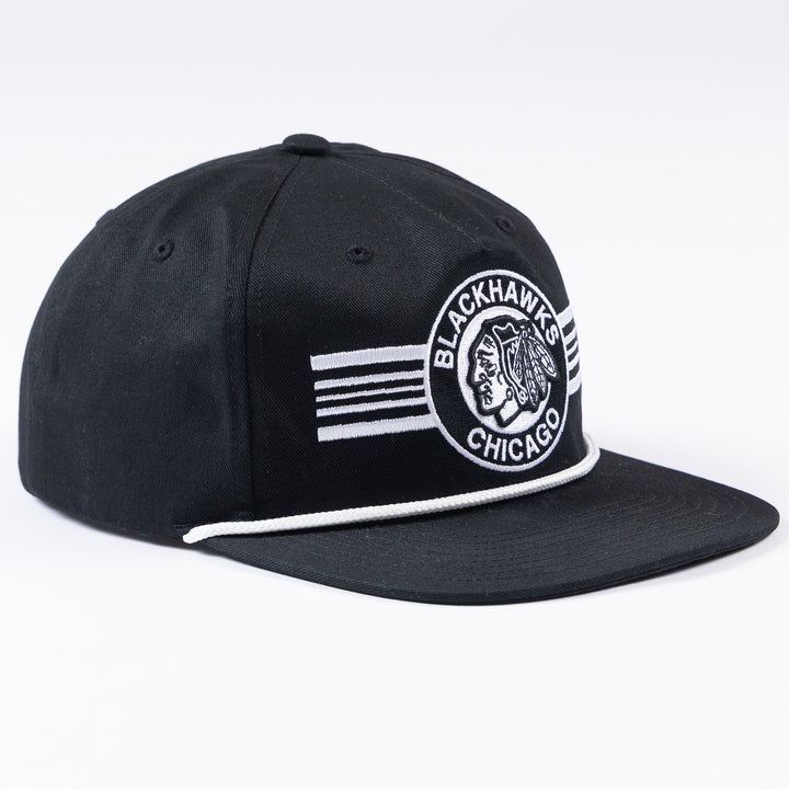 Mitchell & Ness Chicago Blackhawks Black & White Stripe Rope Snapback