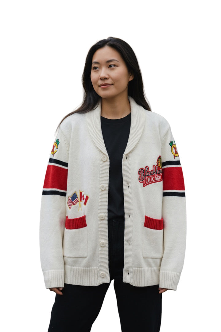 Wild Collective Chicago Blackhawks Heritage Cardigan Sweater