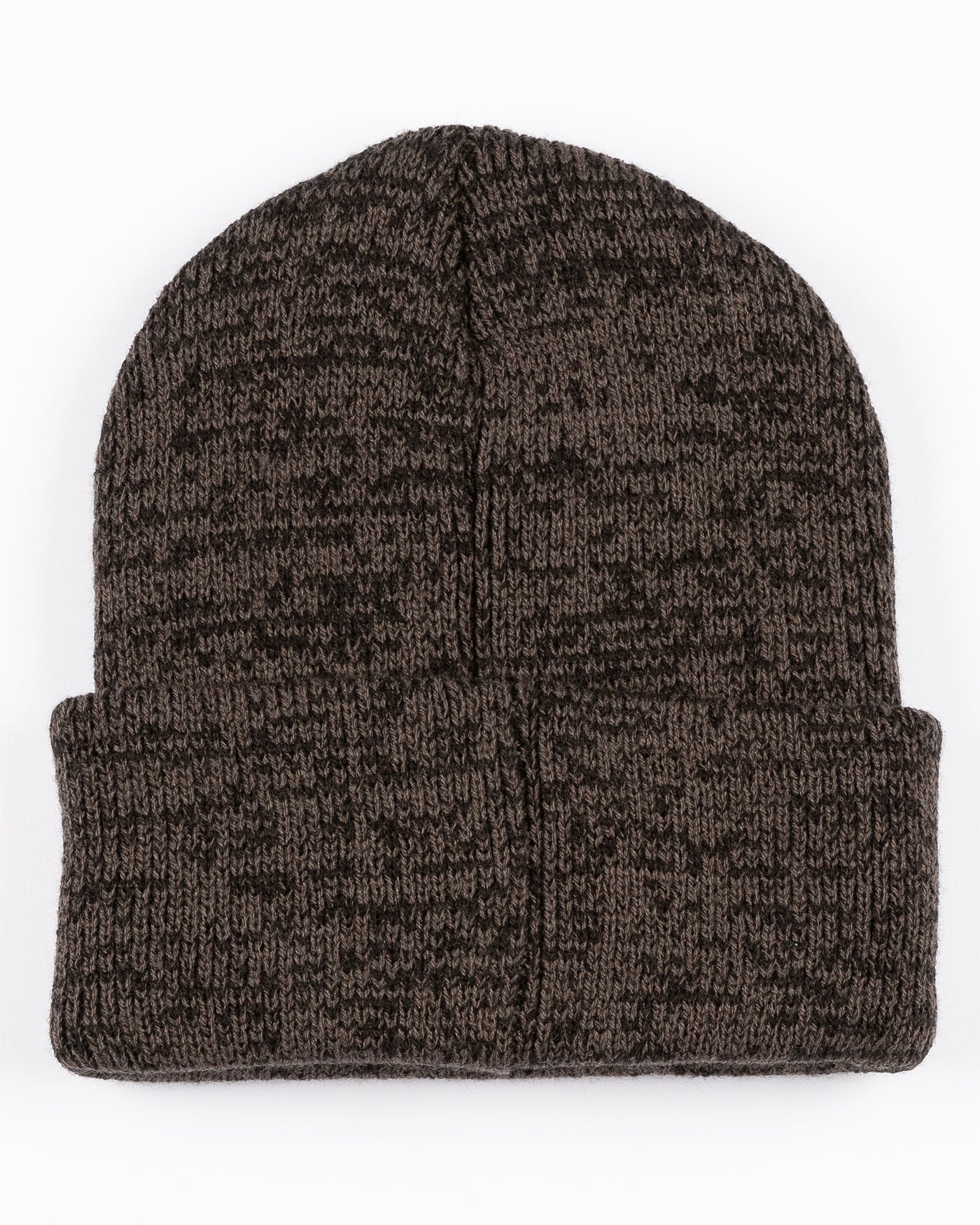 black marled knit '47 beanie with embroidered 7 and Chicago Blackhawks primary logo on front cuff - back lay flat