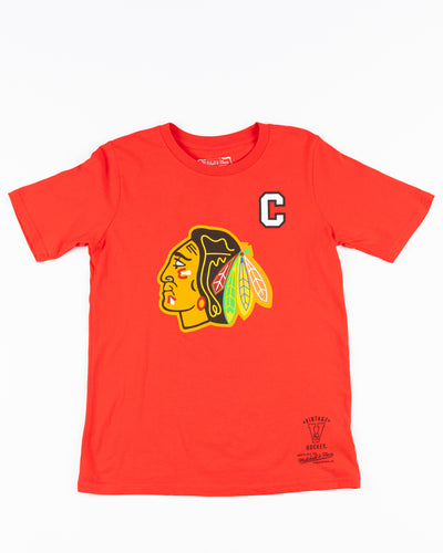 red youth Mitchell & Ness Chelios player tee - front lay flat