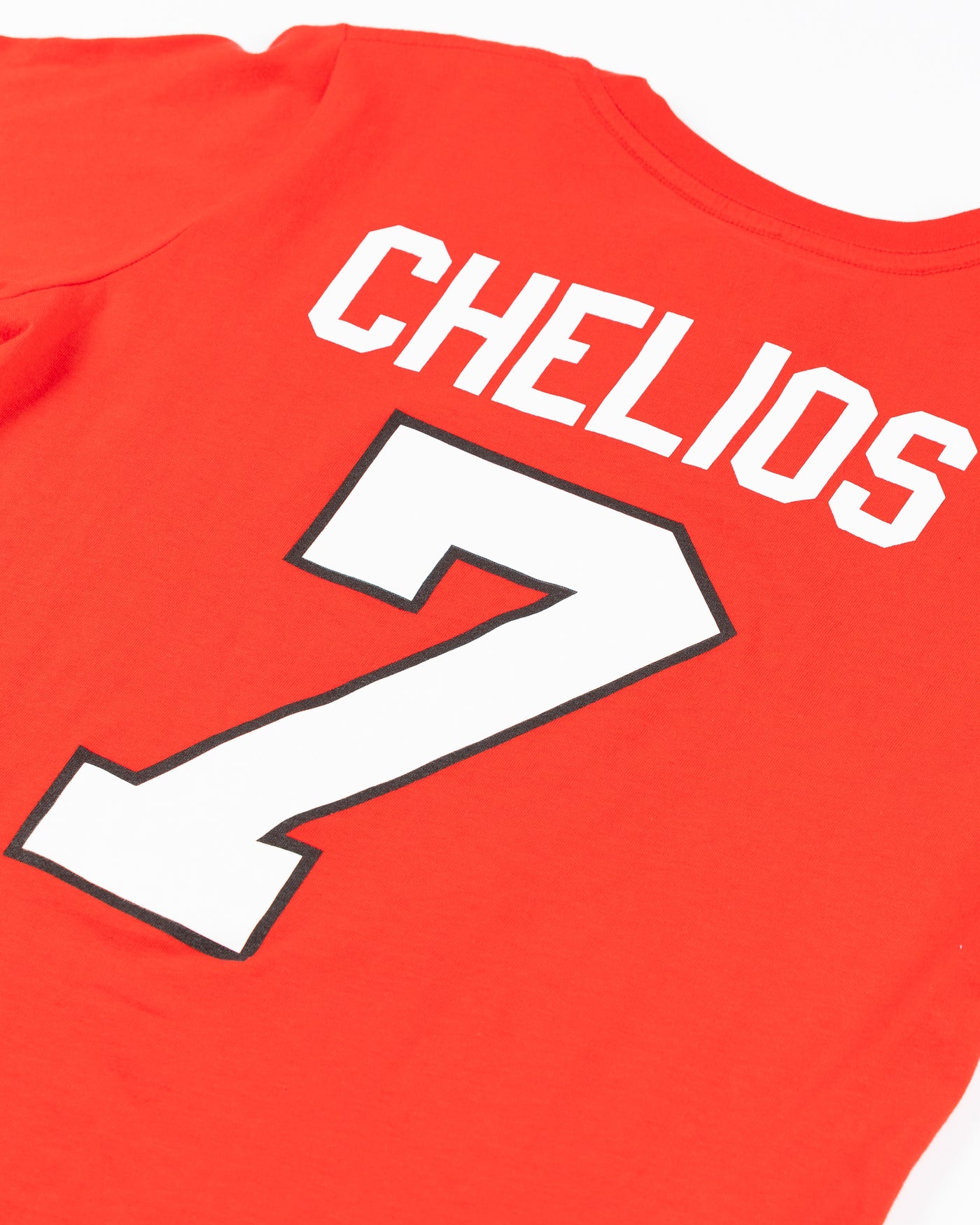 red youth Mitchell & Ness Chelios player tee - back detail lay flat