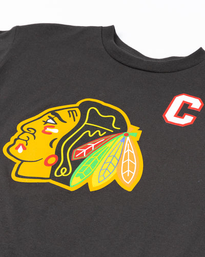 black Mitchell & Ness youth player tee of Chris Chelios inspired by vintage jersesy - front detail lay flat