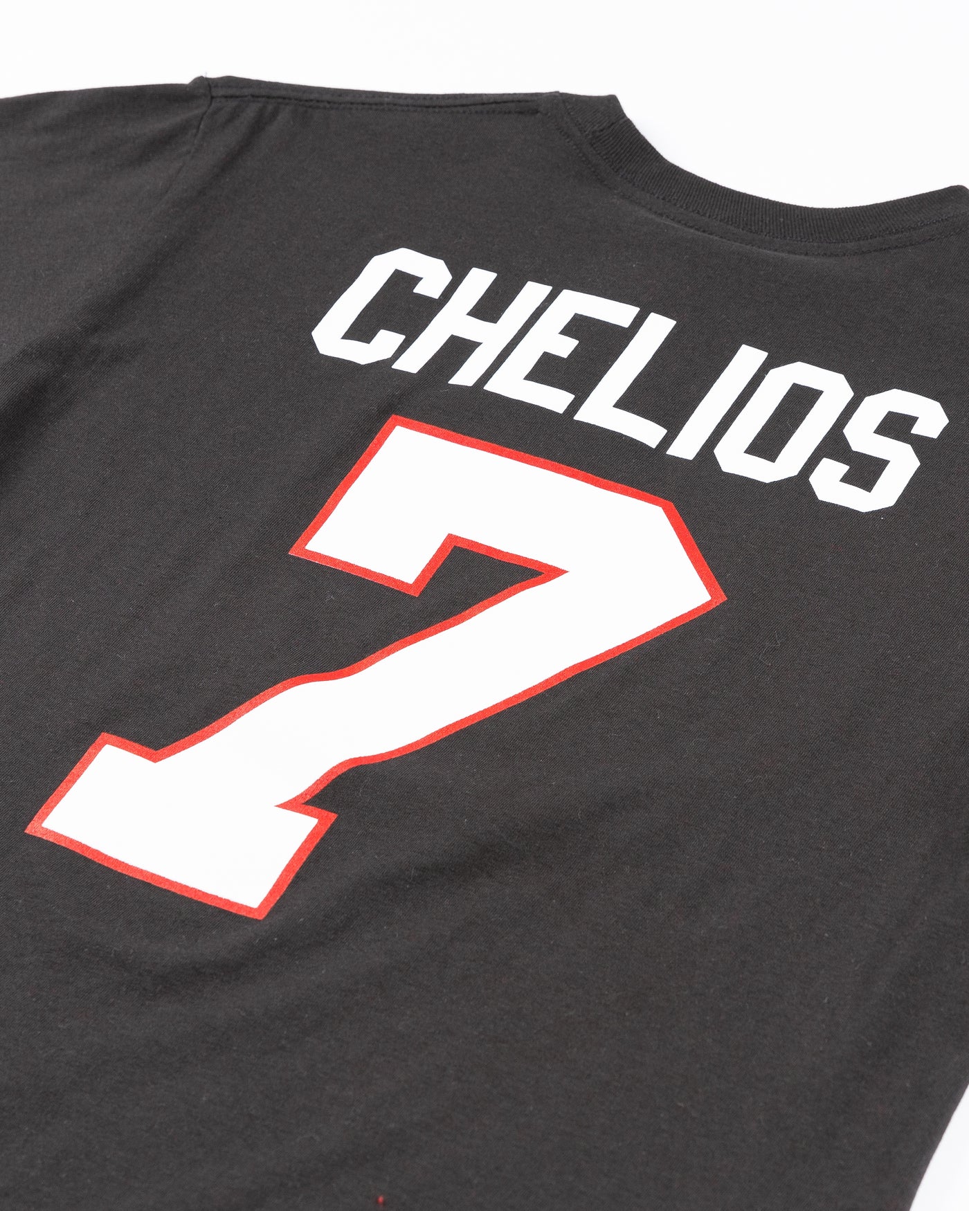 black Mitchell & Ness youth player tee of Chris Chelios inspired by vintage jersesy - back detail lay flat