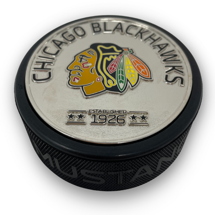 Chicago Blackhawks Puck - Silver Established Medallion