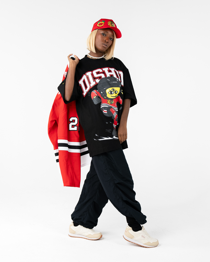 black DISHIN x Blackhawks tee - on female model