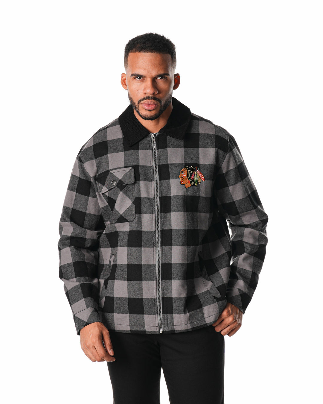 Wild Collective Chicago Blackhawks Flannel Zip Up Shacket