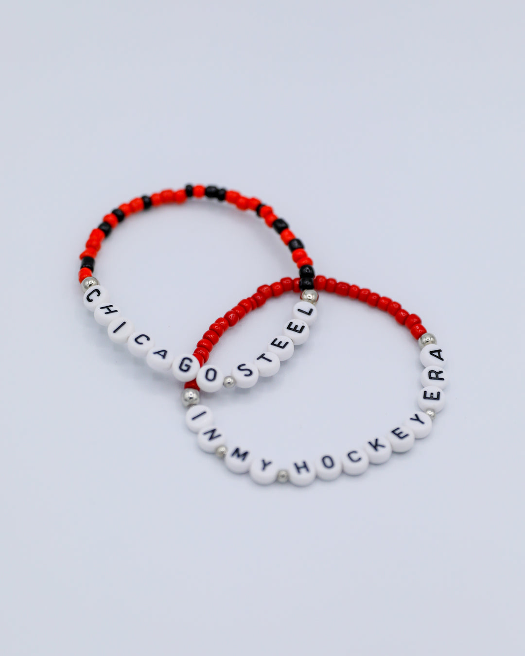 red and black Chicago Steel friendship bracelets inspired by Eras tour - front lay flat