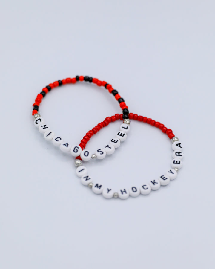 red and black Chicago Steel friendship bracelets inspired by Eras tour - front lay flat