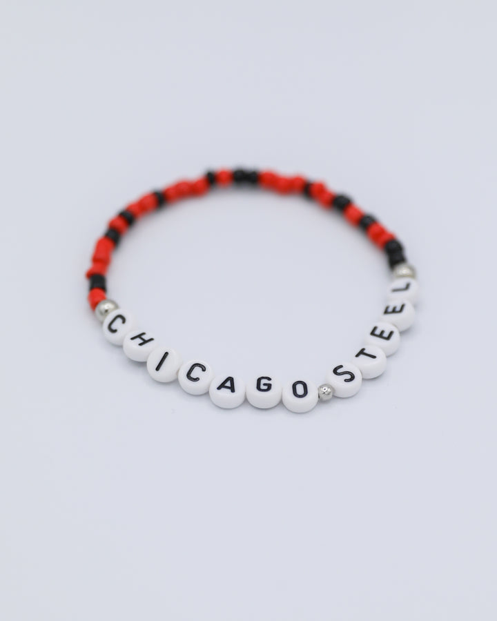 red and black Chicago Steel friendship bracelets inspired by Eras tour - red and black front angle lay flat