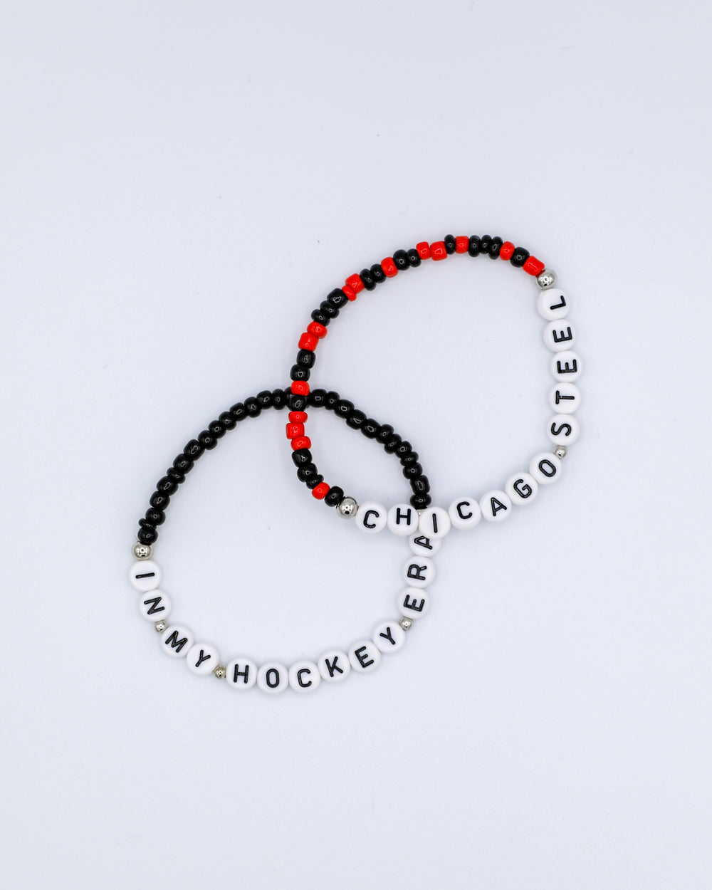 red and black Chicago Steel friendship bracelets inspired by Eras tour - front lay flat of alt colorway