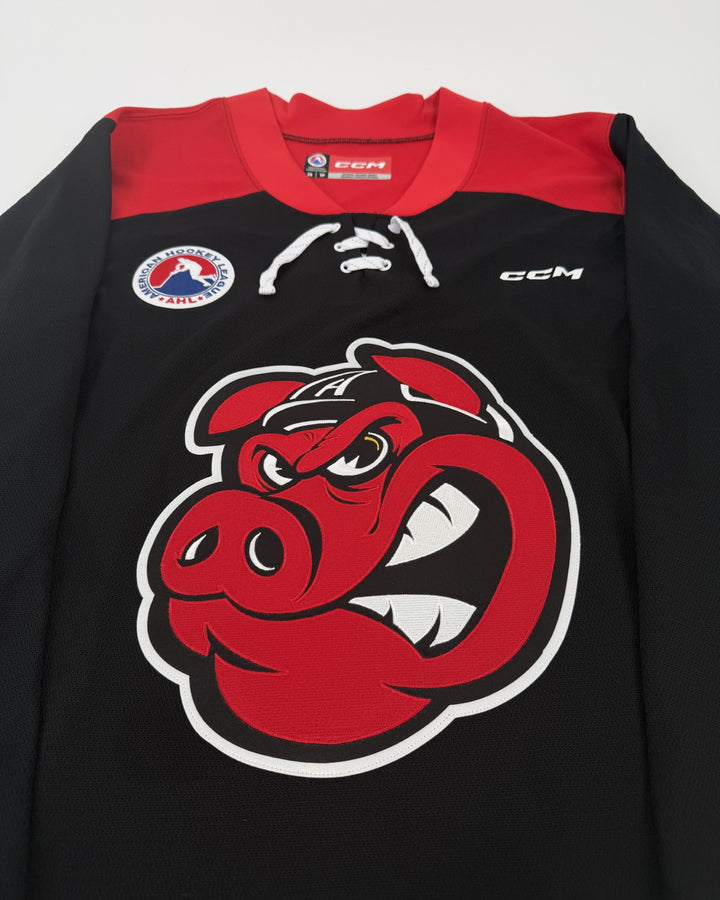 CCM Rockford IceHogs Hammy Head Black and Red Fan Jersey