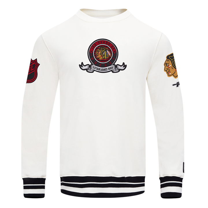Pro Standard Chicago Blackhawks Centennial Badge Rib Cuff Crewneck