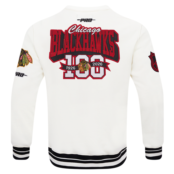 Pro Standard Chicago Blackhawks Centennial Badge Rib Cuff Crewneck