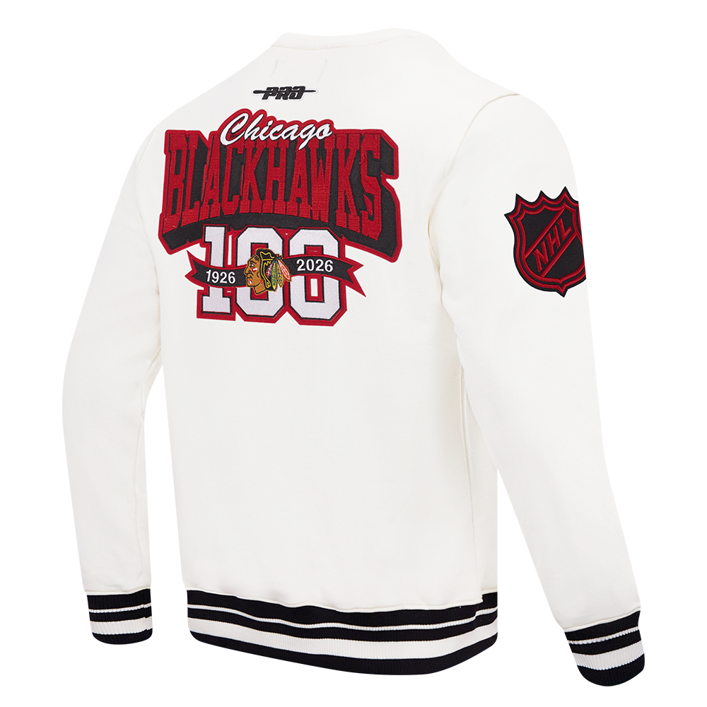 Pro Standard Chicago Blackhawks Centennial Badge Rib Cuff Crewneck