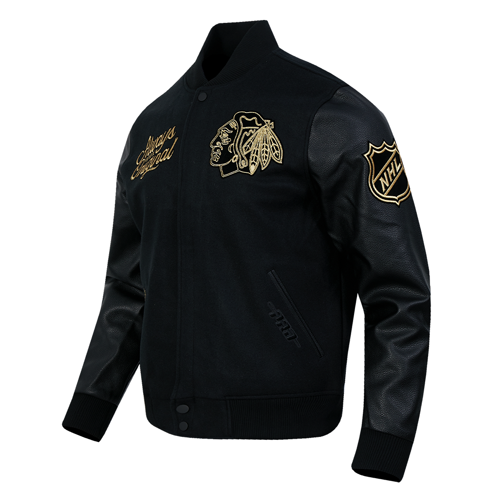 Pro Standard Chicago Blackhawks Centennial Black & Gold Wool Varsity Jacket