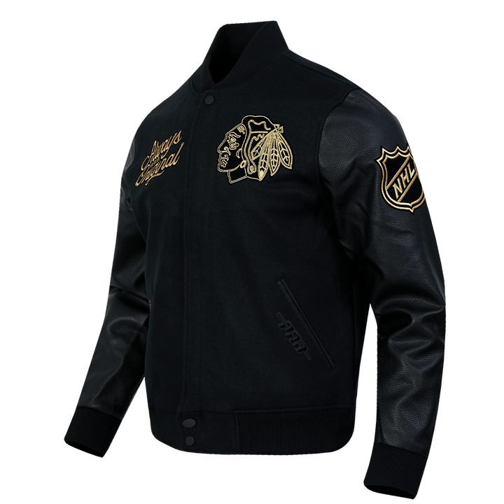 Pro Standard Chicago Blackhawks Centennial Black & Gold Wool Varsity Jacket
