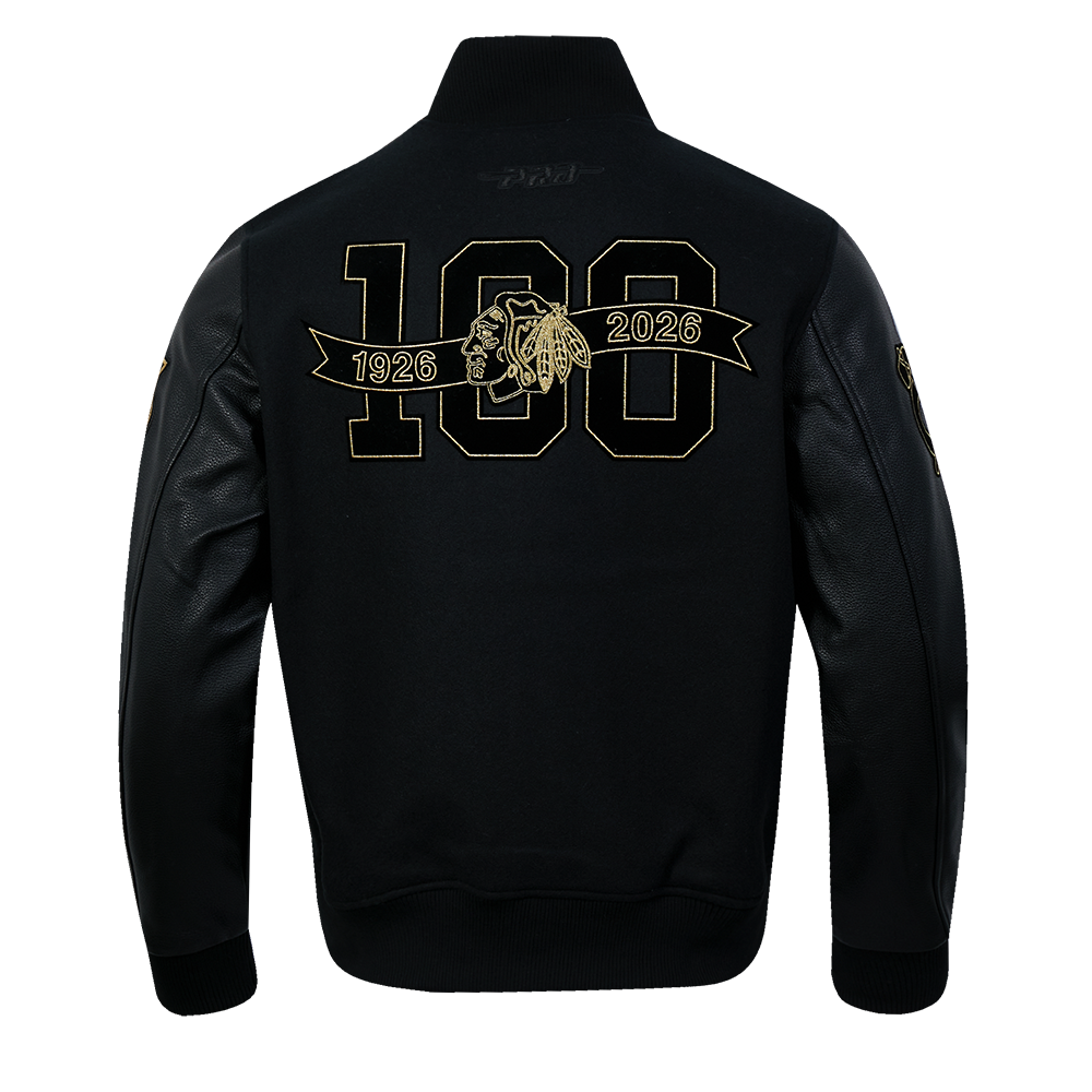Pro Standard Chicago Blackhawks Centennial Black & Gold Wool Varsity Jacket