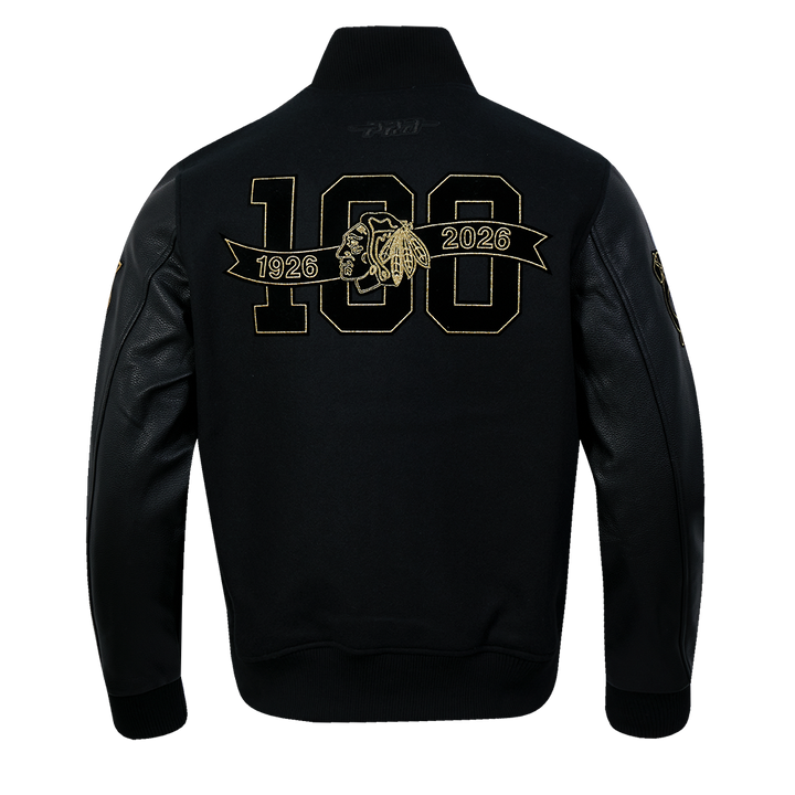 Pro Standard Chicago Blackhawks Centennial Black & Gold Wool Varsity Jacket