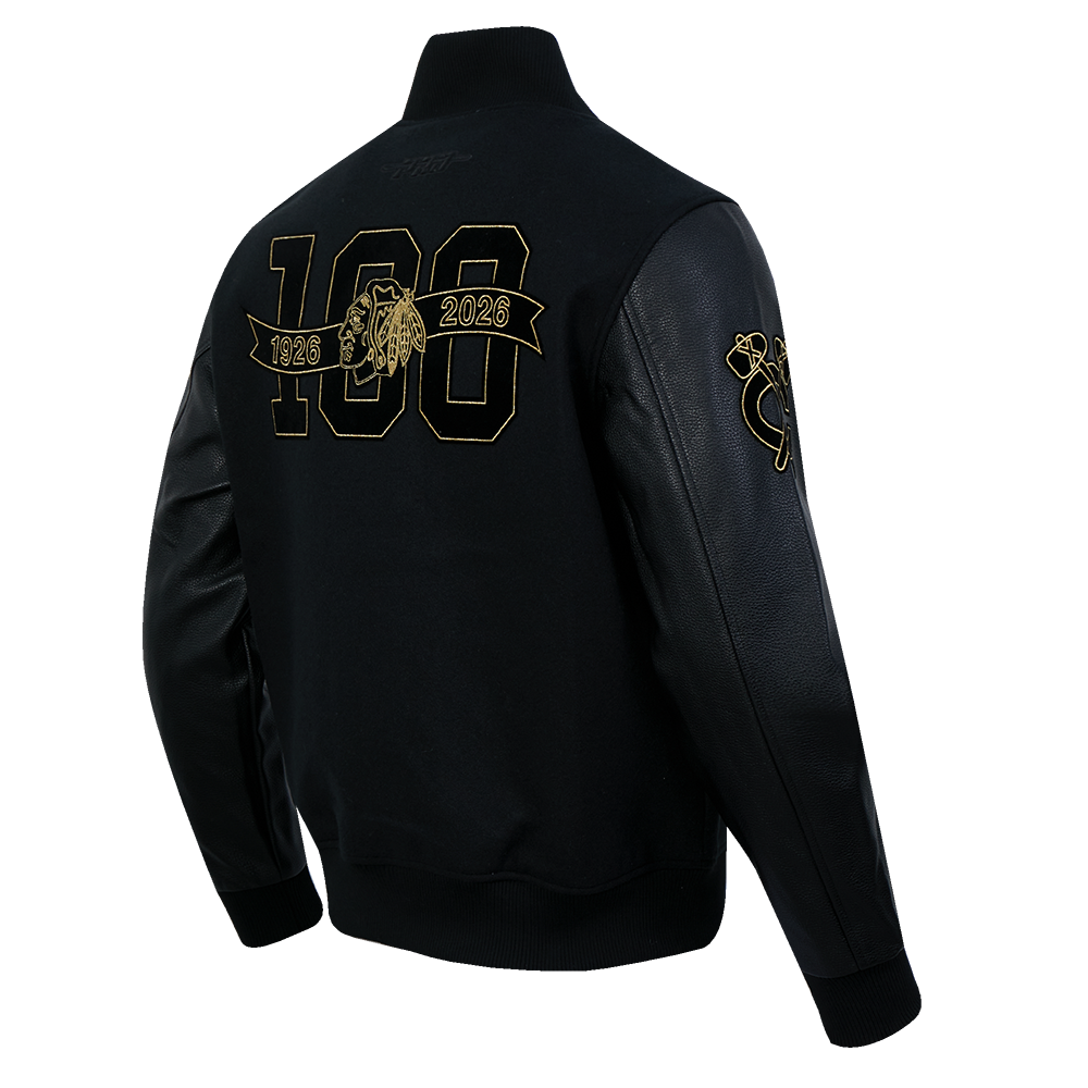 Pro Standard Chicago Blackhawks Centennial Black & Gold Wool Varsity Jacket